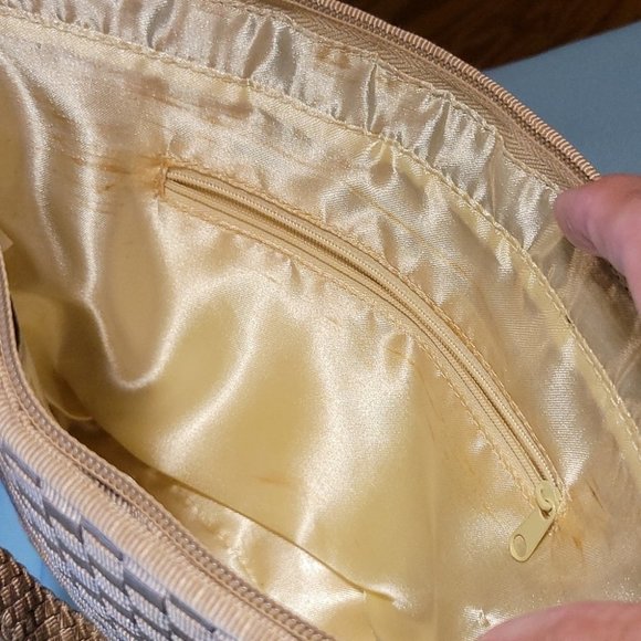 WOMANS SATCHEL HANDBAG WOVEN MATERIAL BIEGE - Picture 6 of 10